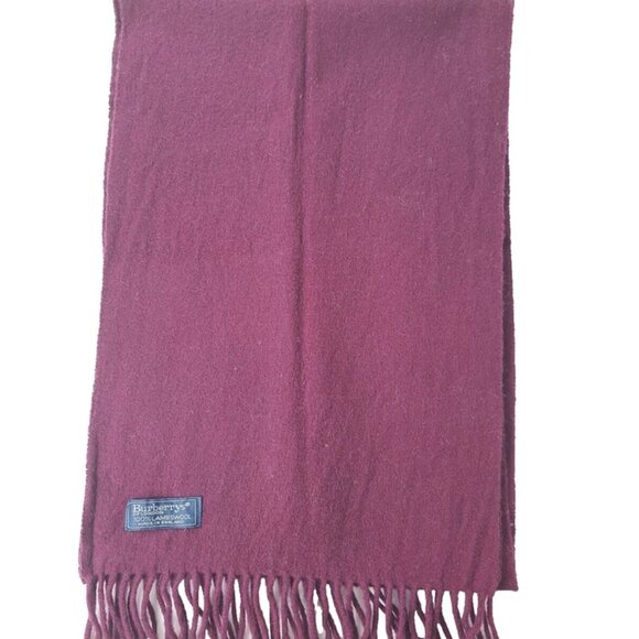 BURBERRY London Vintage Solid Plaid Knit 100% Lambs Wool Fringe Maroon SCARF - Picture 4 of 8